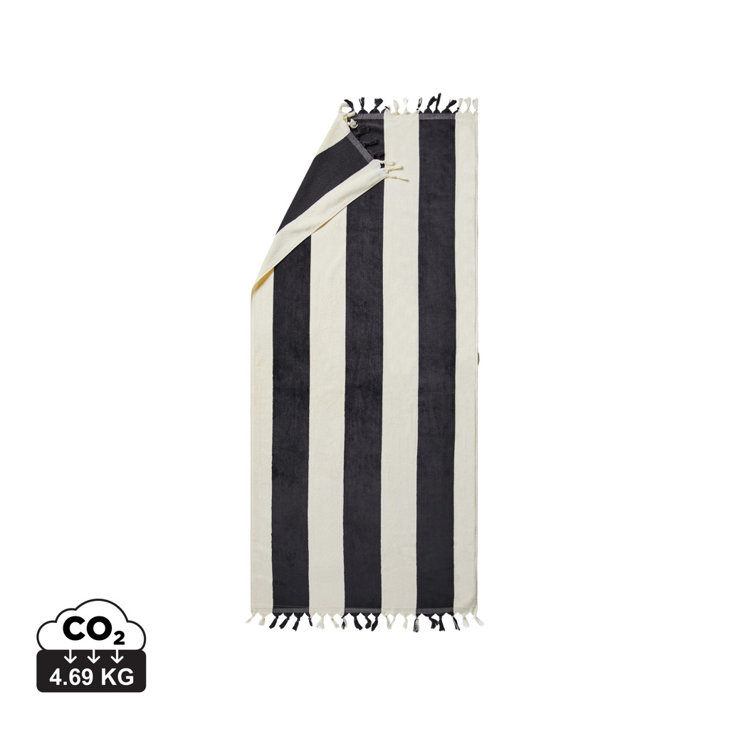 Serviette de plage rayée noire et blanche