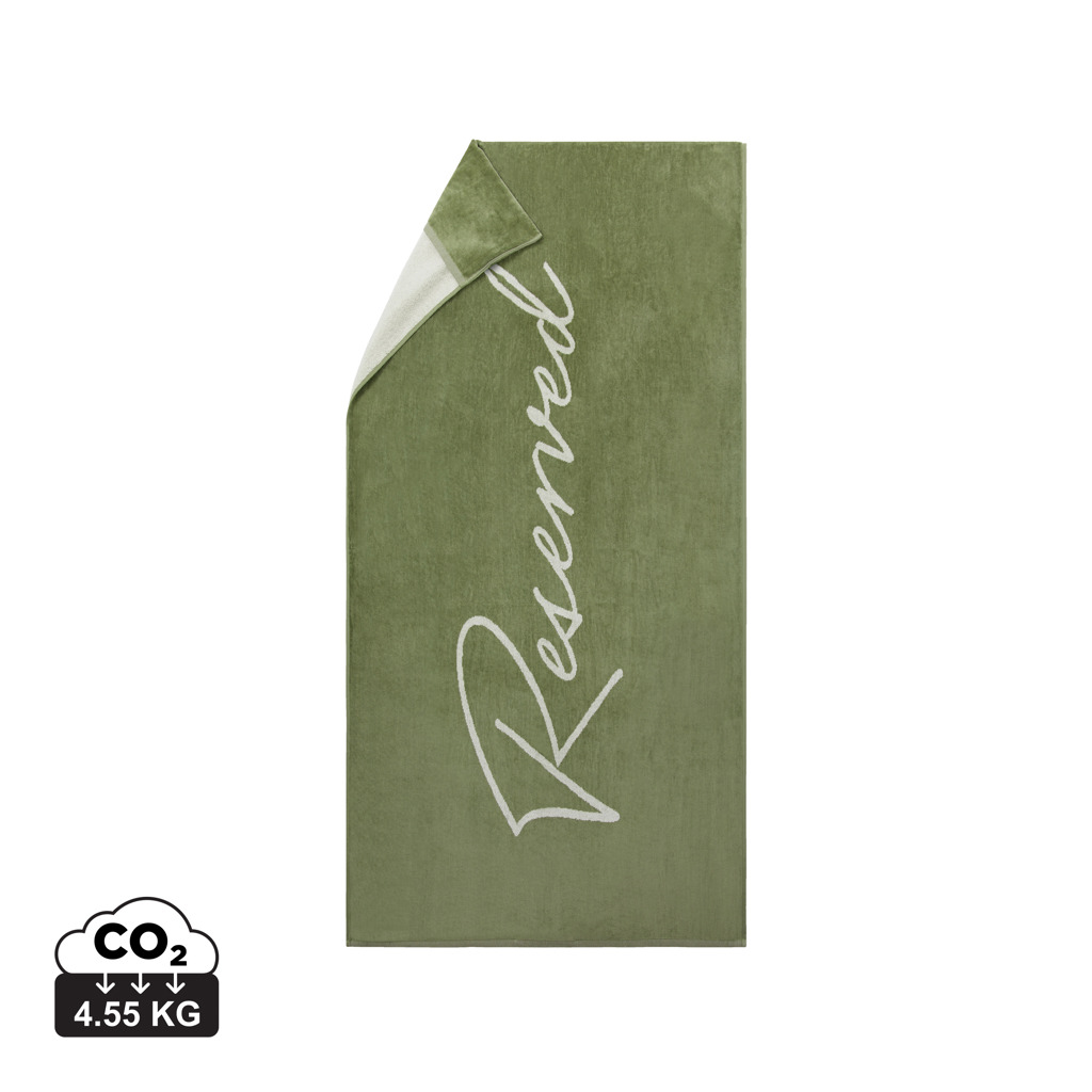 Serviette verte avec inscription Reserved blanche