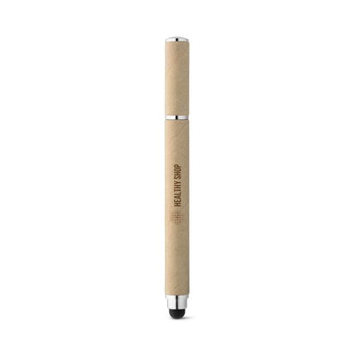 Stylo cylindrique beige avec embouts métalliques