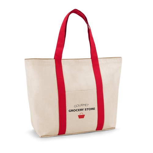 Sac cabas beige anses rouges épicerie