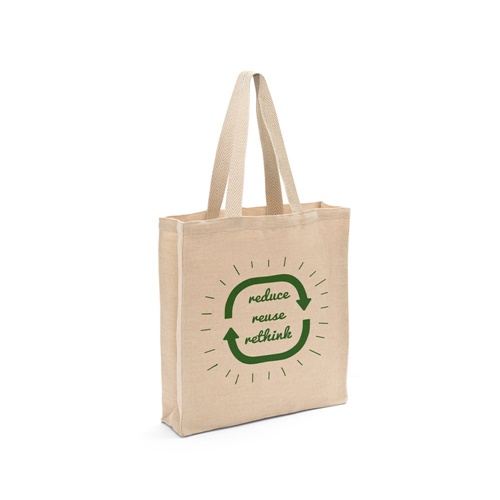 Sac cabas réutilisable beige avec symbole recyclage vert