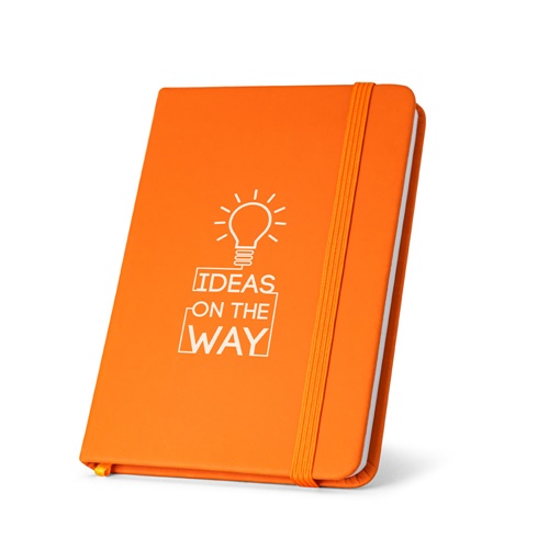 Carnet orange avec ampoule et texte inspirant
