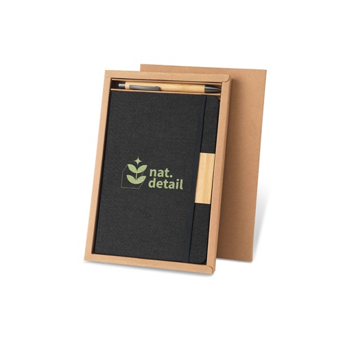 Carnet noir écologique avec stylo en bois