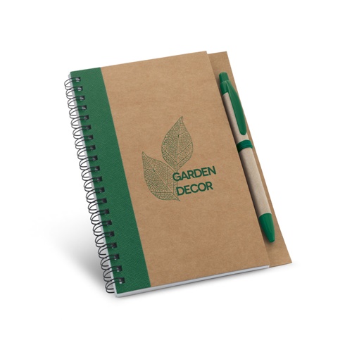Carnet spirale kraft avec stylo vert assorti