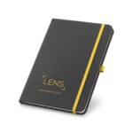 Carnet noir avec élastique jaune LENS
