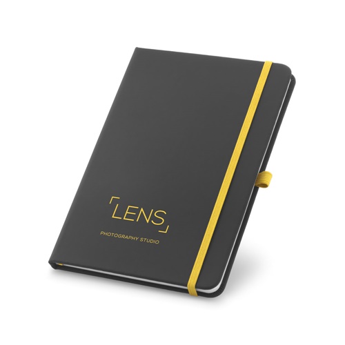 Carnet noir avec élastique jaune LENS