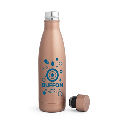 Gourde métallique rose gold avec logo bleu