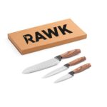 Trois couteaux de cuisine avec boîte RAWK