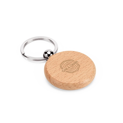 Porte-clés rond en bois avec anneau métallique
