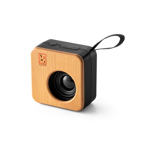Enceinte portable en bois avec dragonne noire