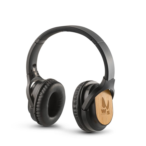 Casque audio noir avec finitions en bois