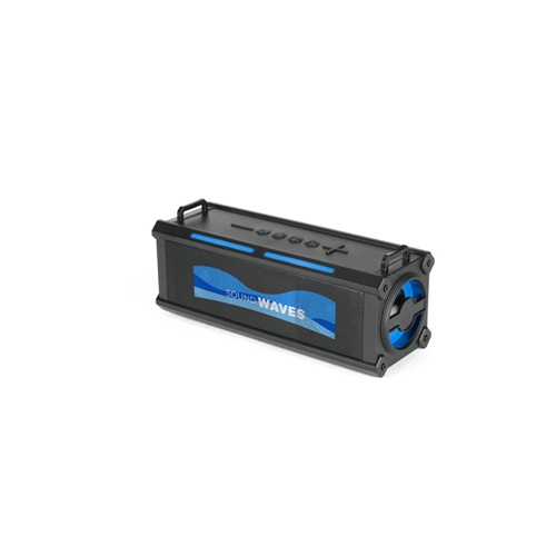 Enceinte Bluetooth portable noire avec accents bleus
