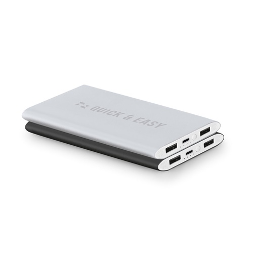 Batterie externe argentée avec ports USB multiples