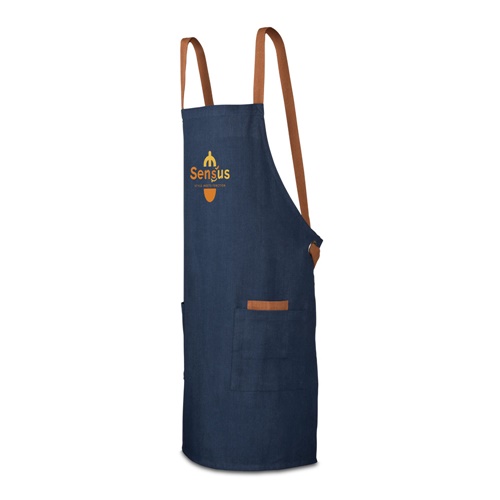 Tablier bleu Sensus avec lanières marron