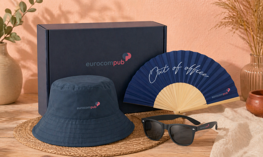 Objets promotionnels eurocom pub chapeau éventail lunettes
