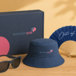 Objets promotionnels eurocom pub : chapeau, lunettes, éventail