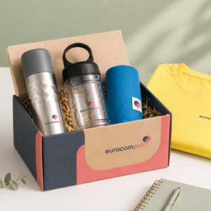 Coffret cadeau promotionnel avec gourdes et t-shirt