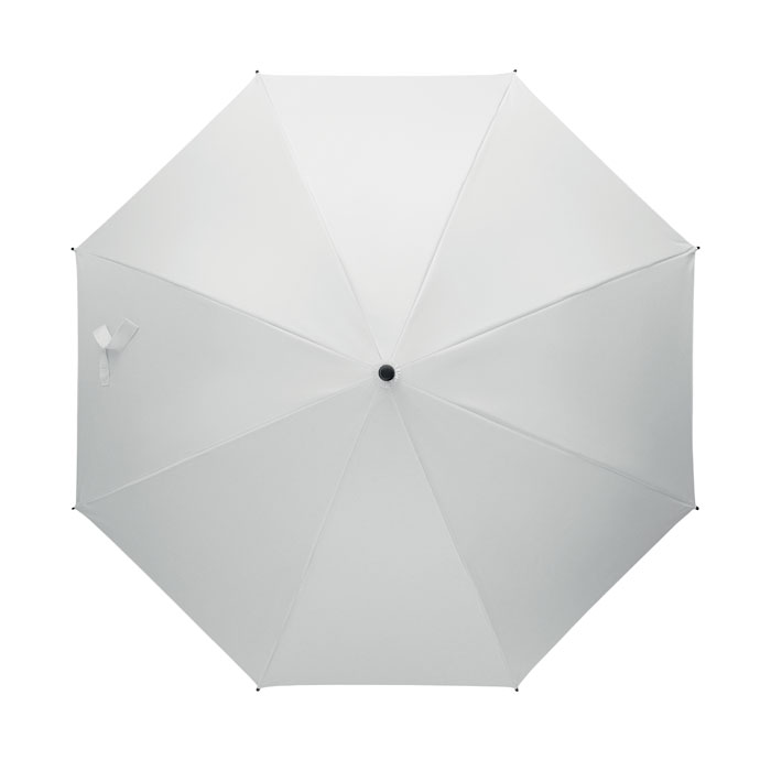 Parapluie blanc vu de dessus sur fond blanc
