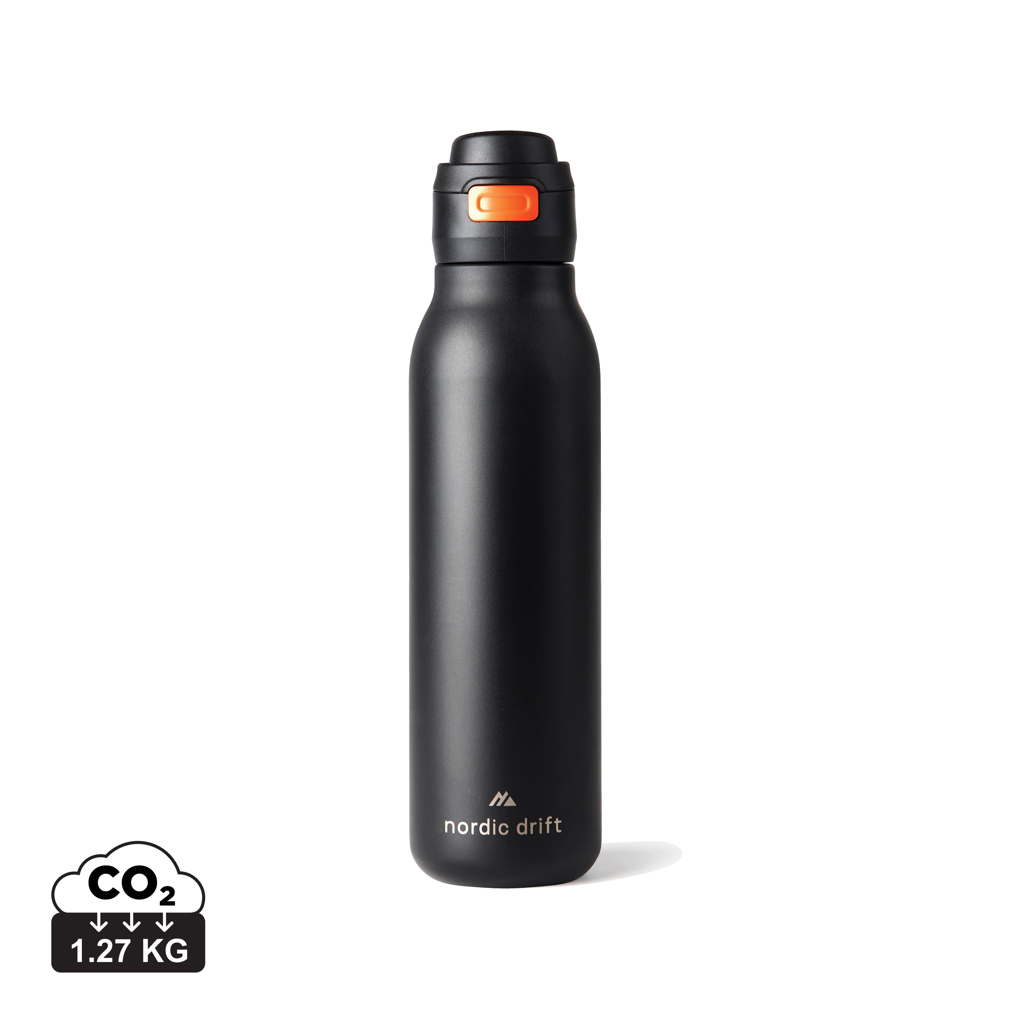 Gourde noire réutilisable avec bouchon orange