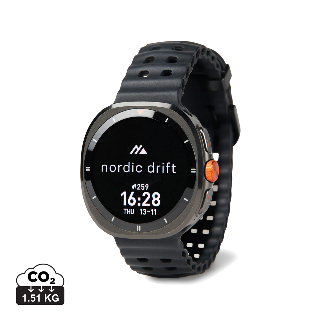 Montre connectée sportive noire à écran rond