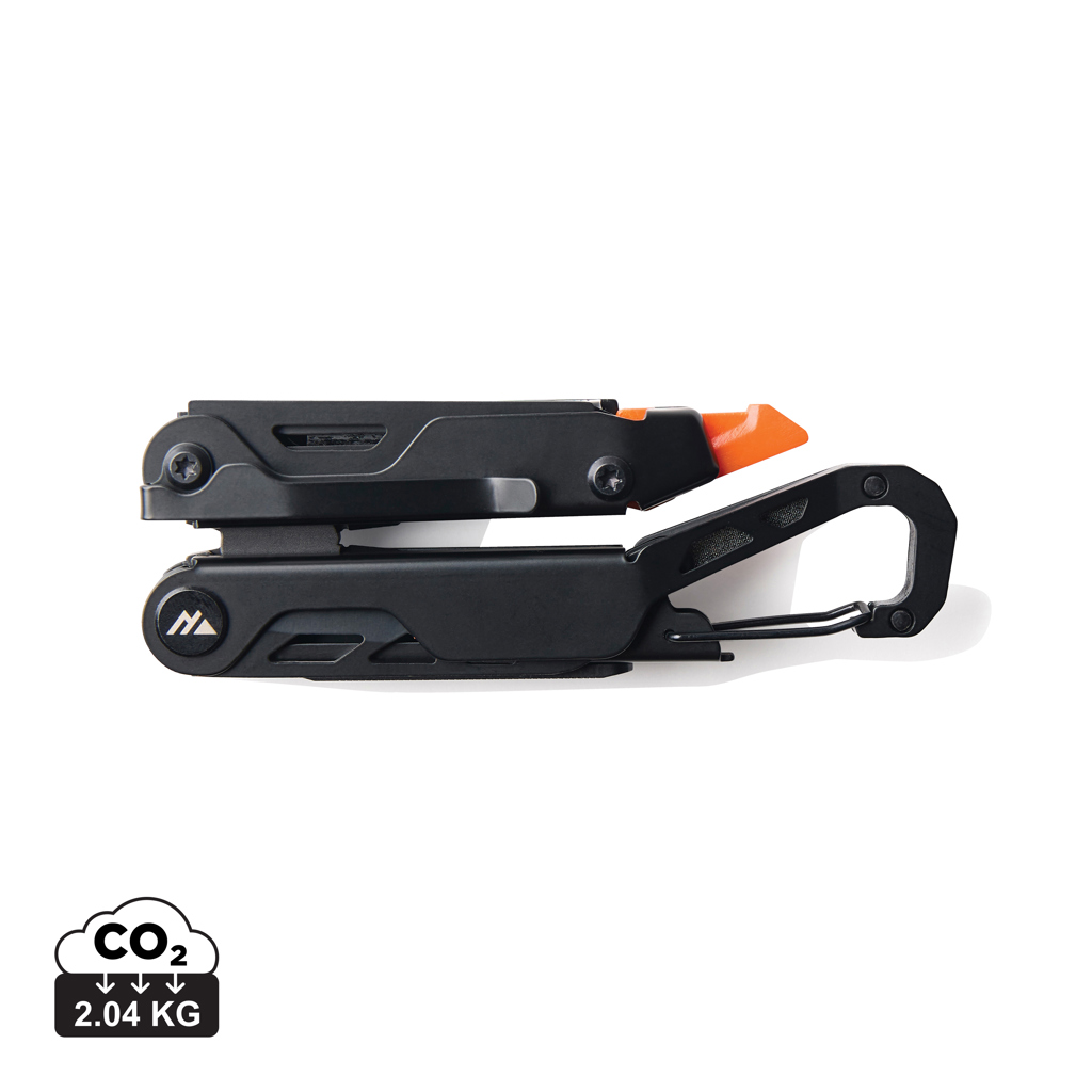 Outil compact noir avec mousqueton et embout orange