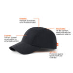 Casquette noire pliable respirante UPF 50+