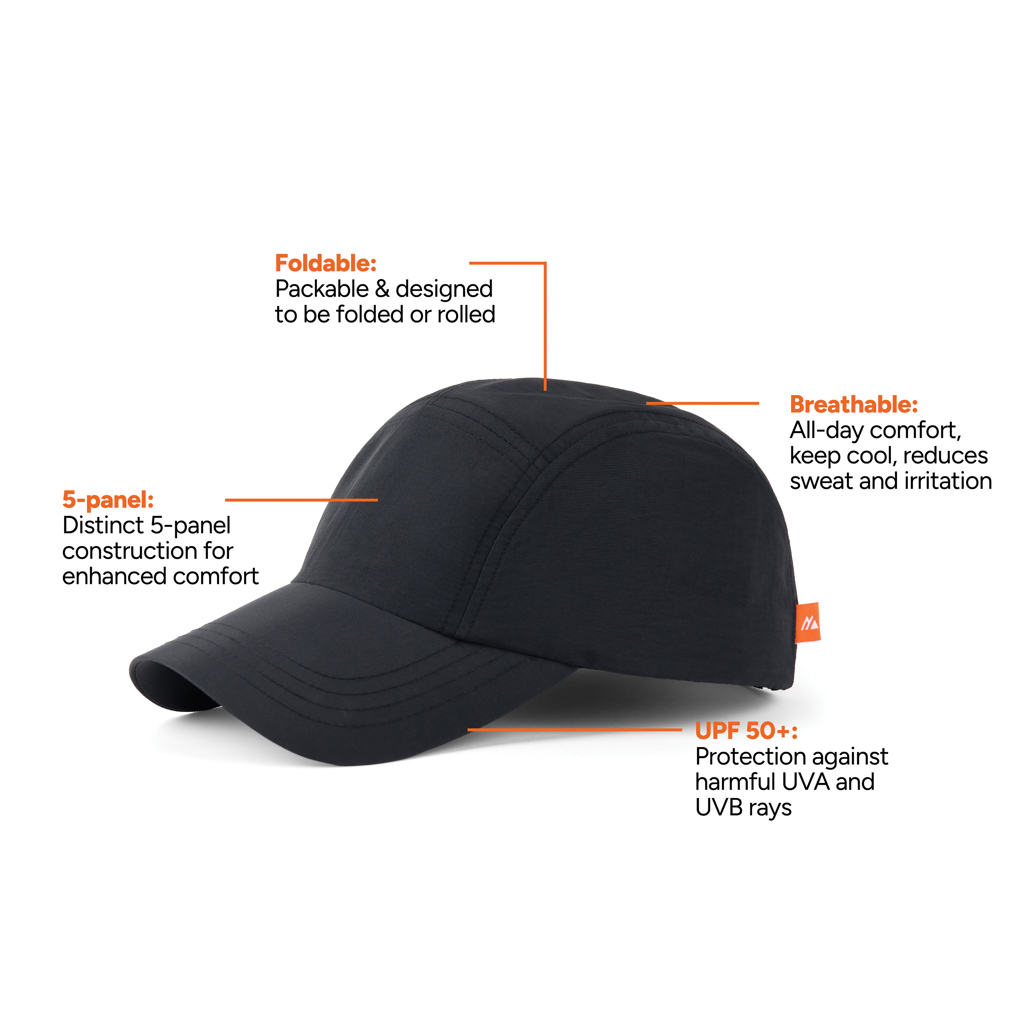 Casquette noire pliable respirante UPF 50+