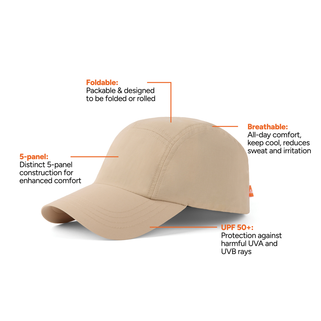 Casquette beige pliable protection UV UPF 50+
