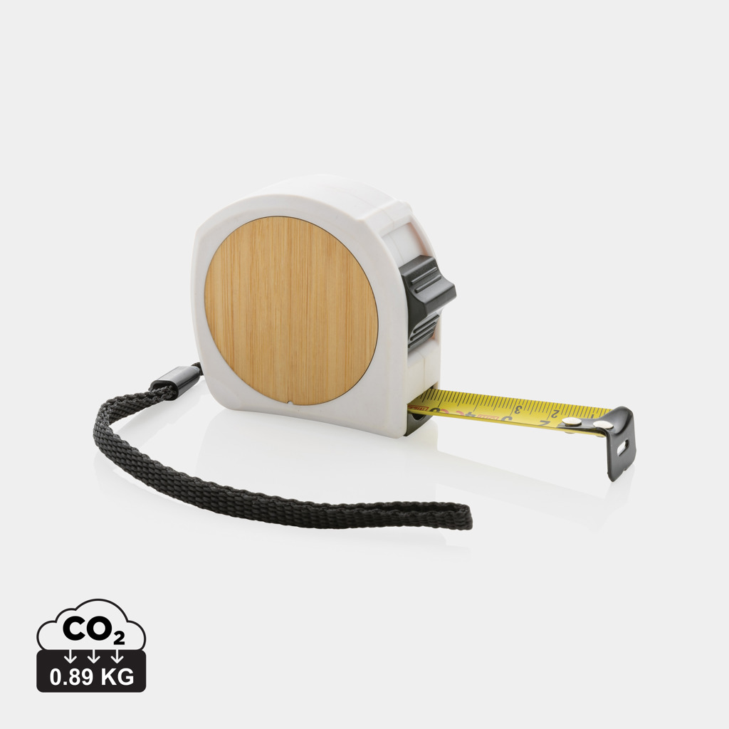 Mètre ruban blanc avec façade en bambou