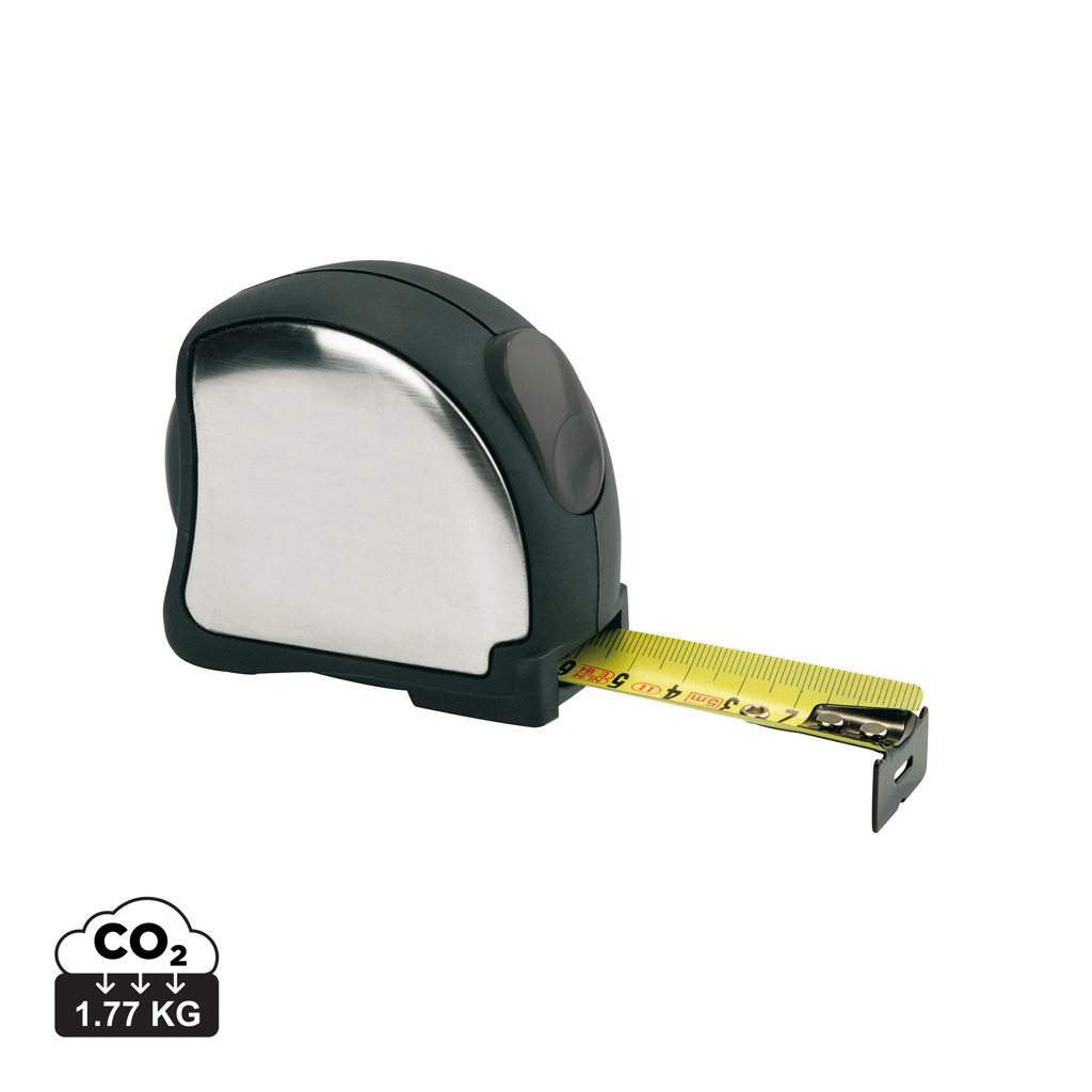 Mètre ruban noir et jaune avec icône CO2