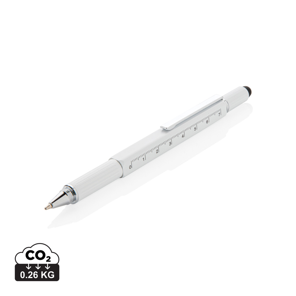 Stylo blanc avec règle intégrée et indicateur CO2
