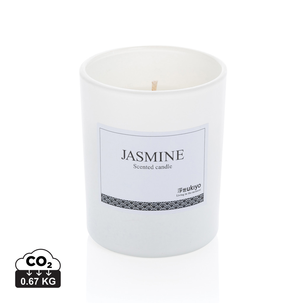 Bougie parfumée jasmin dans pot blanc