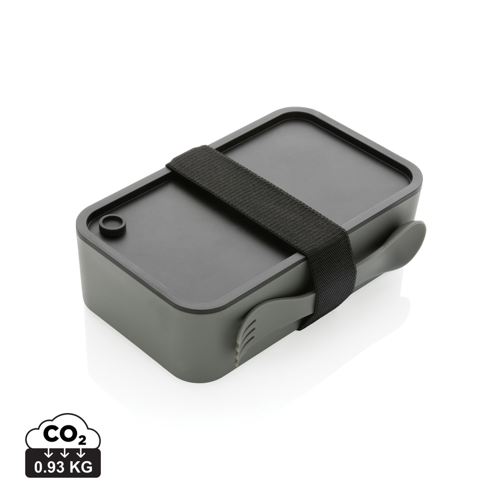 Boîte déjeuner réutilisable grise avec sangle noire
