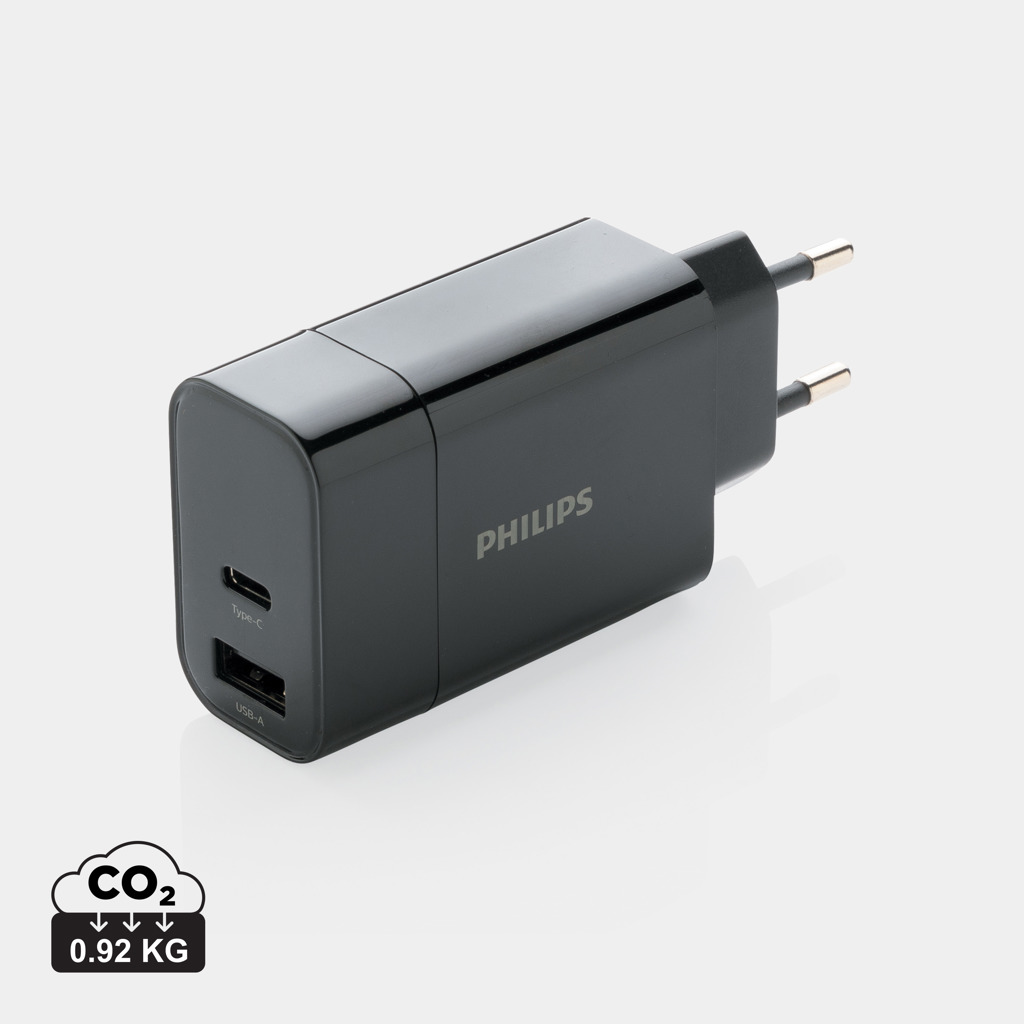 Chargeur mural Philips USB-C et USB-A noir