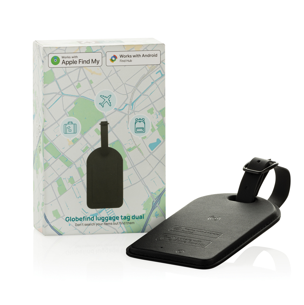 Étiquette bagage connectée noire avec emballage Globefind