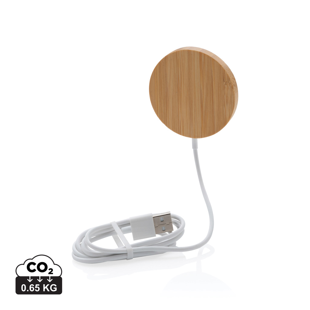 Chargeur sans fil rond en bambou avec câble USB