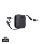 Batterie externe compacte noire avec câbles intégrés