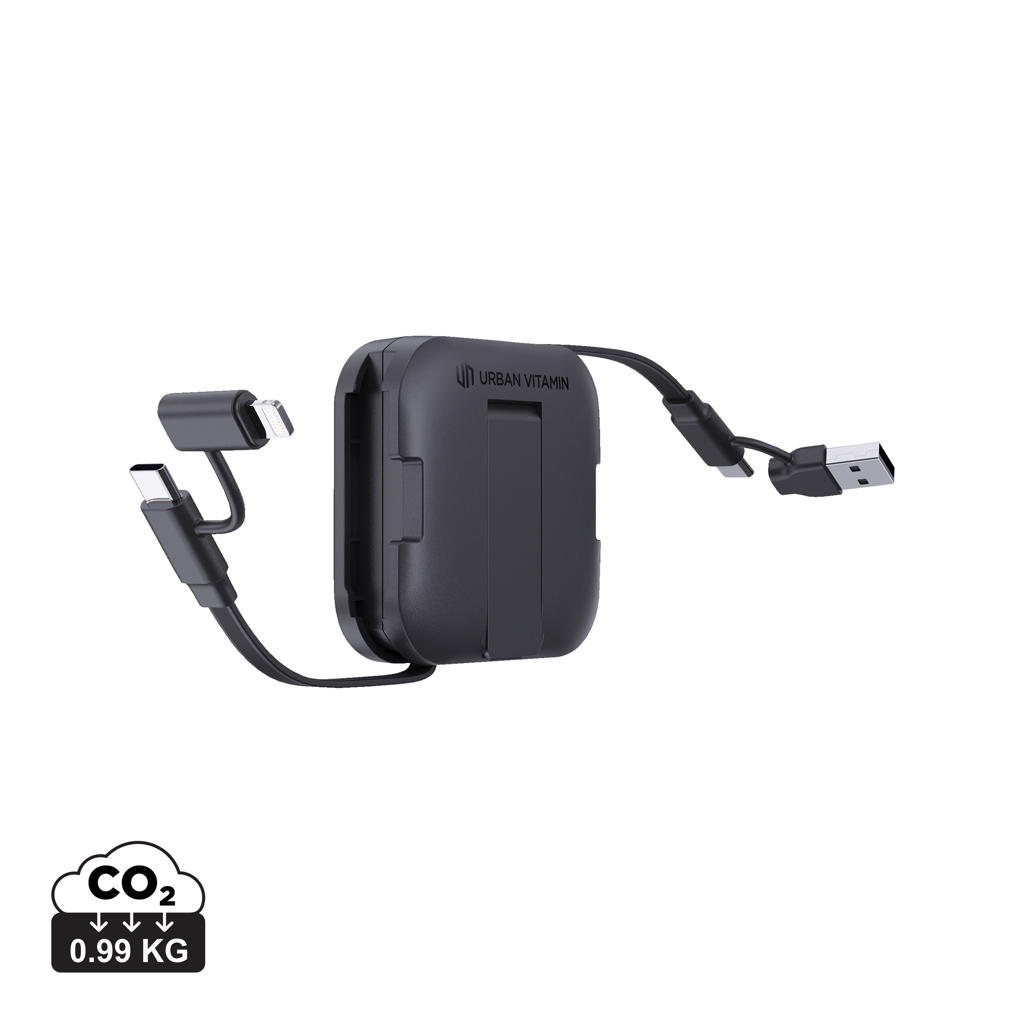 Batterie externe compacte noire avec câbles intégrés