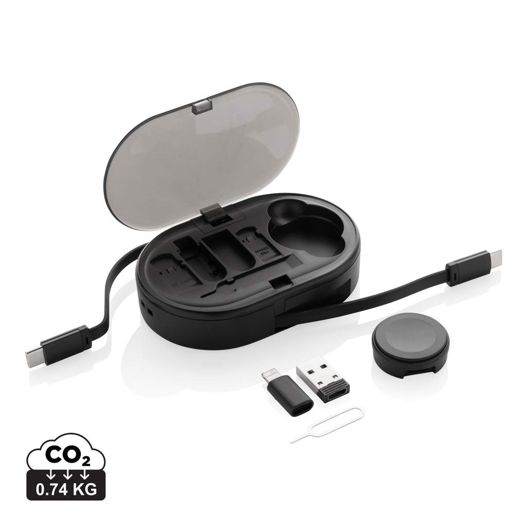 Boîtier organiseur câbles avec adaptateurs USB intégrés