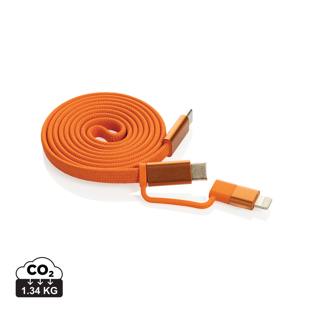 Câble de charge orange multi-connecteurs USB et Lightning