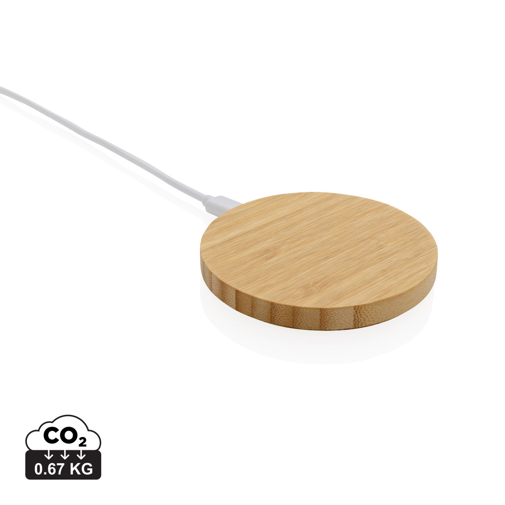 Chargeur sans fil rond en bambou avec câble