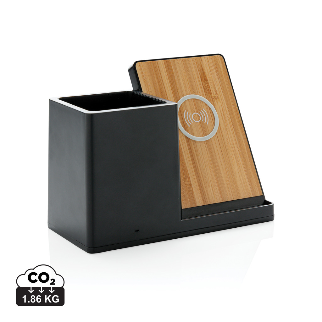 Organiseur de bureau noir avec chargeur sans fil