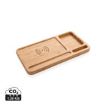 Plateau organiseur en bambou avec chargeur sans fil