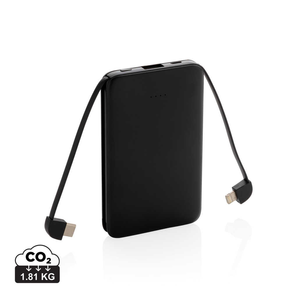 Batterie externe noire avec câbles intégrés