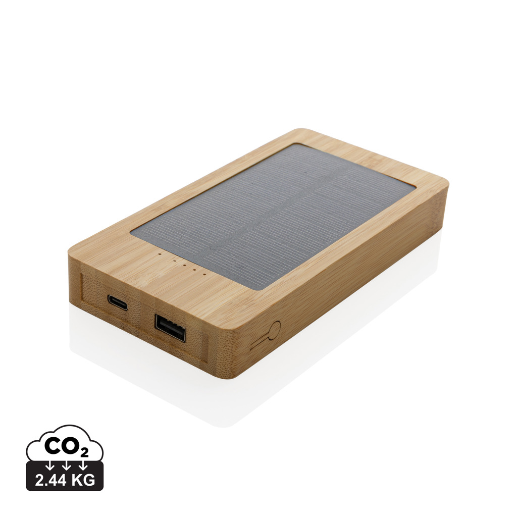 Batterie externe solaire en bambou avec ports USB