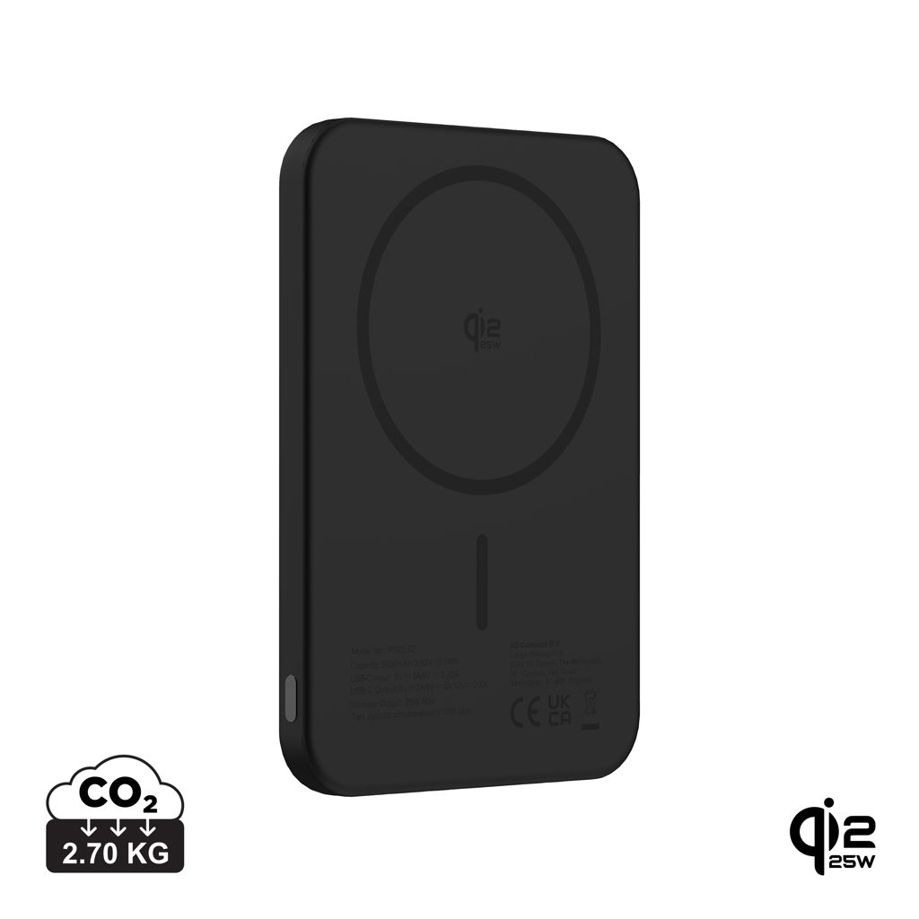 Batterie externe sans fil noire Qi2 25W