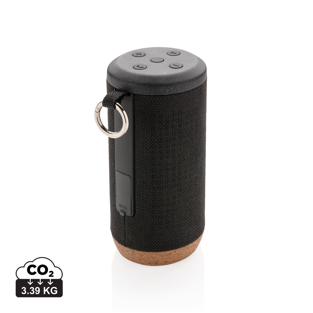 Enceinte Bluetooth portable noire avec base en liège