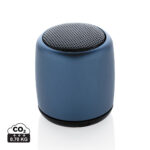 Enceinte Bluetooth cylindrique bleue sur fond blanc
