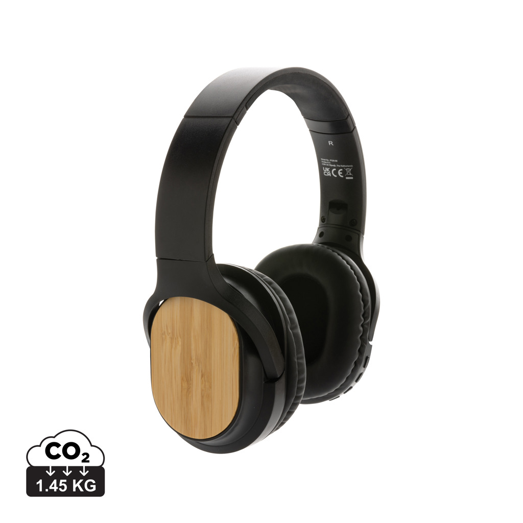 Casque audio noir avec finitions en bois