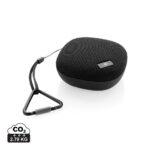 Enceinte portable noire avec mousqueton et sangle